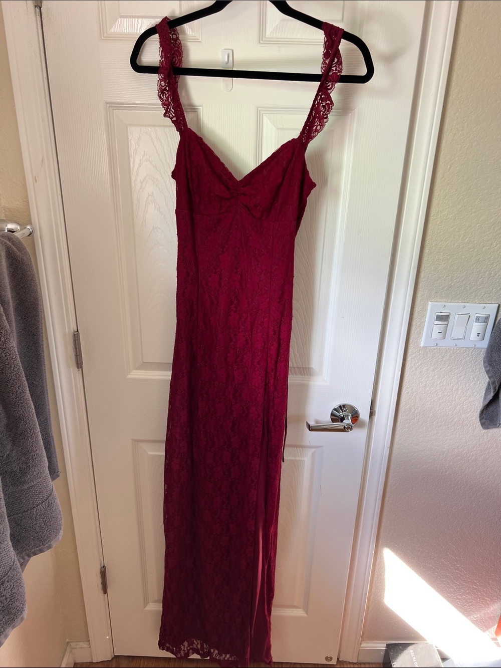 Lucy in the Sky Burgundy Lace Maxi Slip Dress